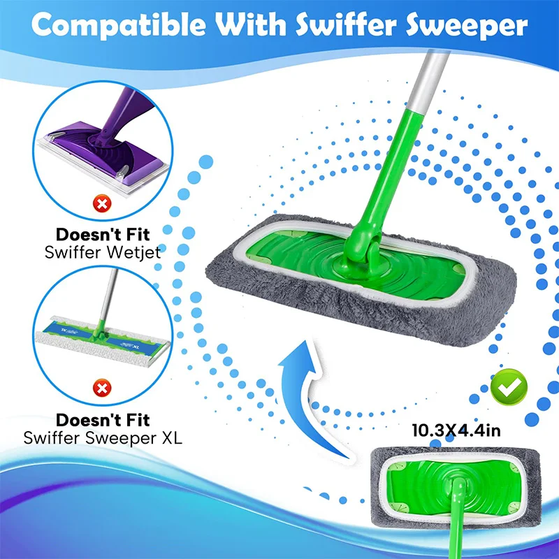 Elastic Microfiber Mop Replacement Pads Washable Reusable Flat Mop Cloth Wet Dry Floor Cleaning Refill for Hardwood Tile Spray M view 2