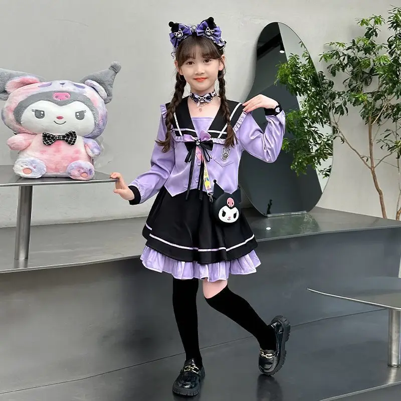 

Комплект из 2 предметов Kuromi Child Jk, аниме Kawaii Girls Y2K, принцесса, модный кукольный воротник, топы, плиссированная юбка, комплект в студенческом стиле для подростков, подарок