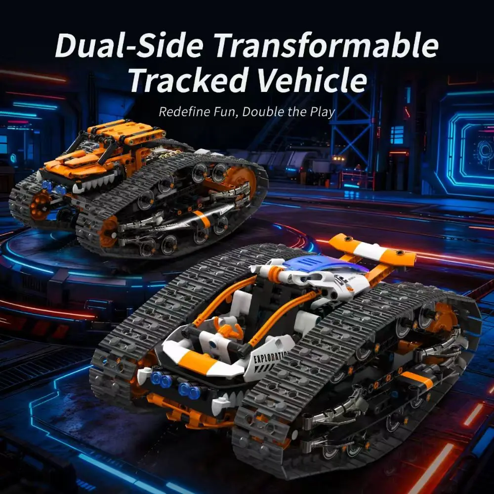H1004 مجموعة ميكانيكية للتحكم عن بعد على الوجهين نموذج سيارة مجنزرة للذكور والإناث لعبة مكعبات البناء هدية #5