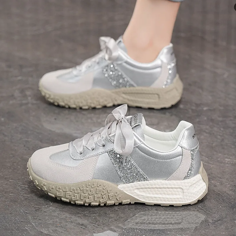 Women's Casual Versatile Thick-Soled Soft-Sole Dad Sports Shoes Spring Autumn Outdoor Leather Trendy Footwear