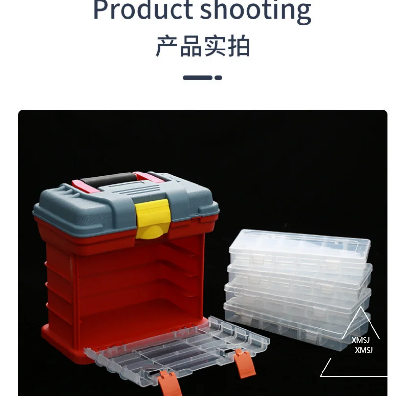 "Boîte de rangement de pièces en plastique transparent à 4 couches-étui organisateur d'outils à 72 grilles pour vis, écrous, matériel-vente en gros en vrac"