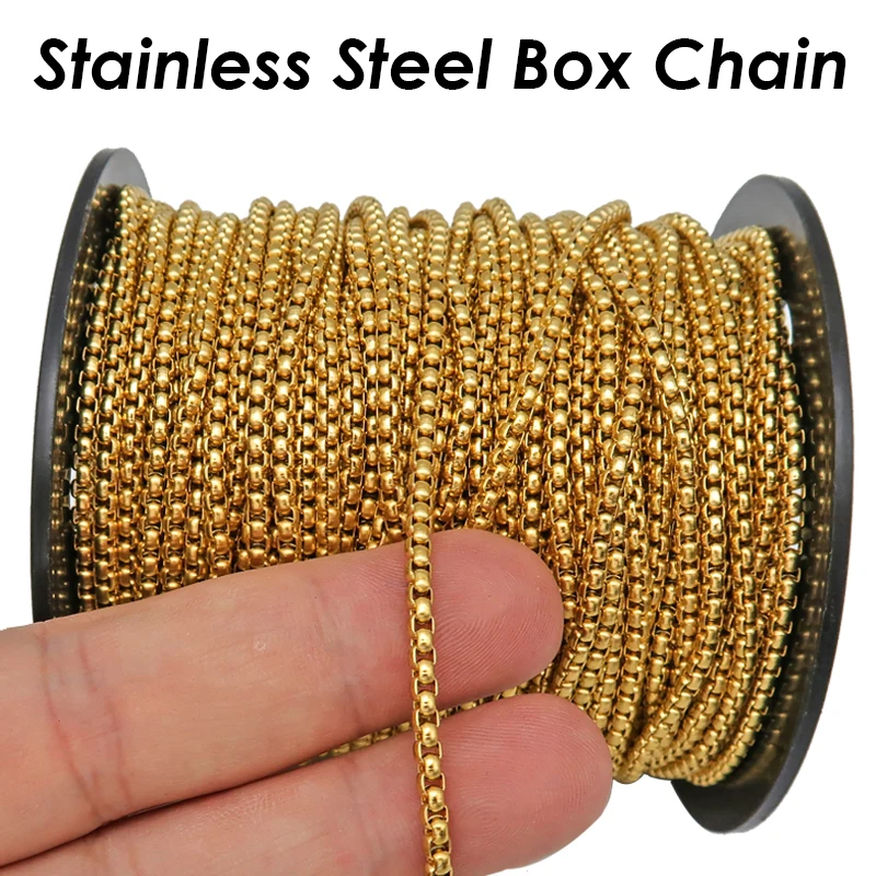 10M Edelstahl-Kastenkette, Gold PVD Schwarz, Anlaufgeschützt, 2mm 3mm 4mm, Großpackung Runde Kastenketten für Halsketten, Armbänder und Schmuckherstellung – Detail 2