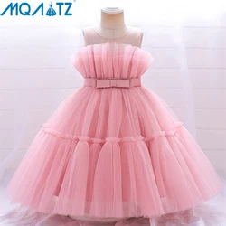 MQATZ Sommer Kleid 1 Jahr Rosa Puffy Kinder Bogen Taufe Prinzessin Brithday Vestido Kleinkind Kinder Taufe Baby Mädchen Kleidung