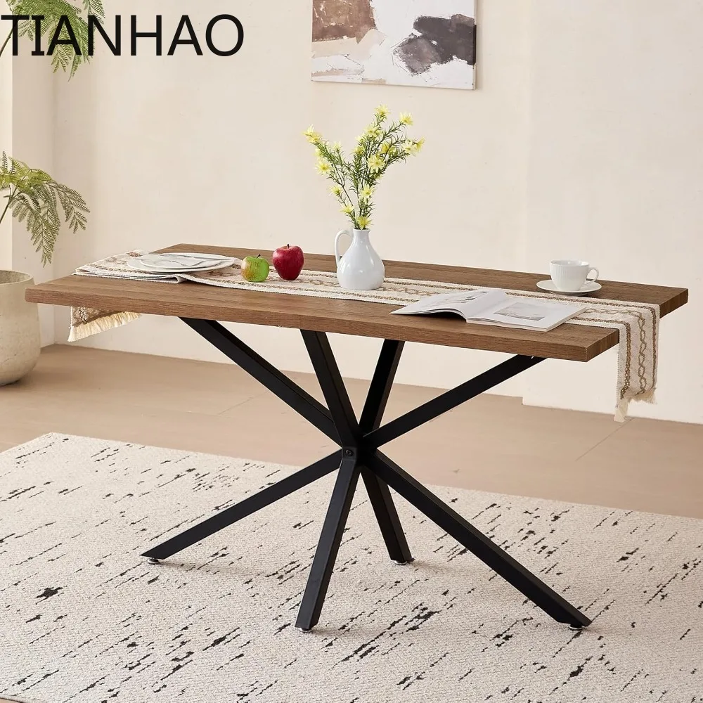 55.1 Dining Table for 2 4 Person, Small Rectangular Mid Century Modern Kitchen Table with Metal Cross Legs for Restaurant
