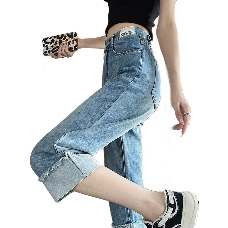 Pantalones vaqueros de pierna ancha prensados de verano para niñas, pantalones vaqueros finos sueltos, pantalones casuales de moda para mujeres, pantalones de chándal, pantalones vaqueros para adolescentes, pantalones para niñas