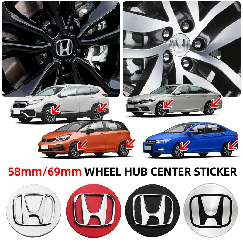 

4pcs 58MM/69MM Car Wheel Center Hub Caps Auto Decoration Accessories For Honda Civic Fit Jazz Accord CRV City Odyssey HRV