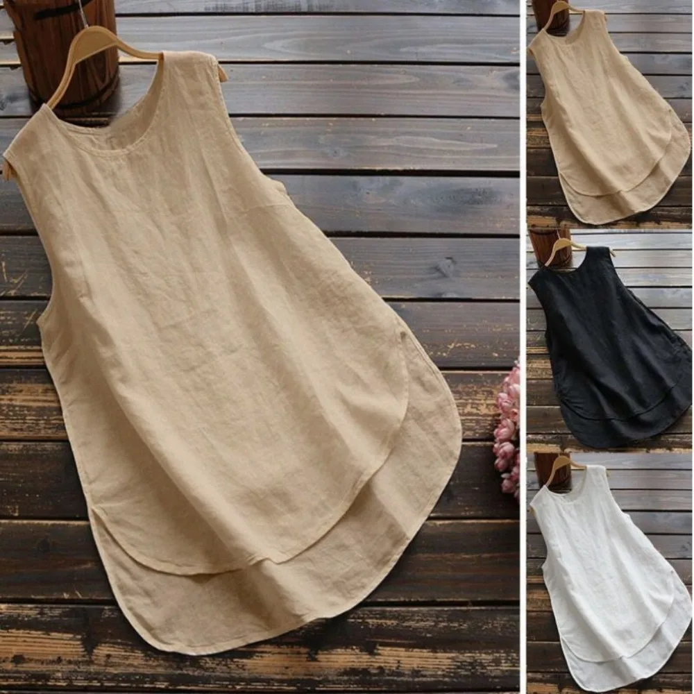 

Plus Size Women Basic Style Vest Leisure Thin Sleeveless Loose Tank Irregular Pullover
