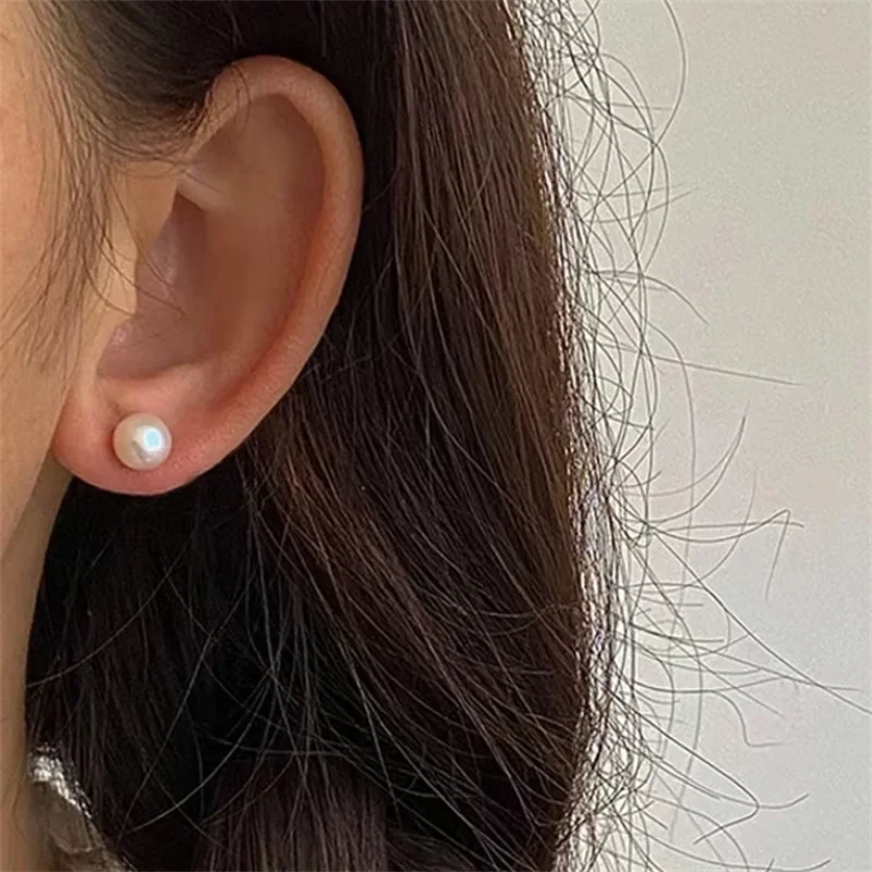 Senlissi-Ohrstecker mit echten Süßwasserperlen für Damen, 7–8–9, weiße rosa Perlen, 925er Sterlingsilber, 18 Karat, weiblicher Partyschmuck – Detail 9