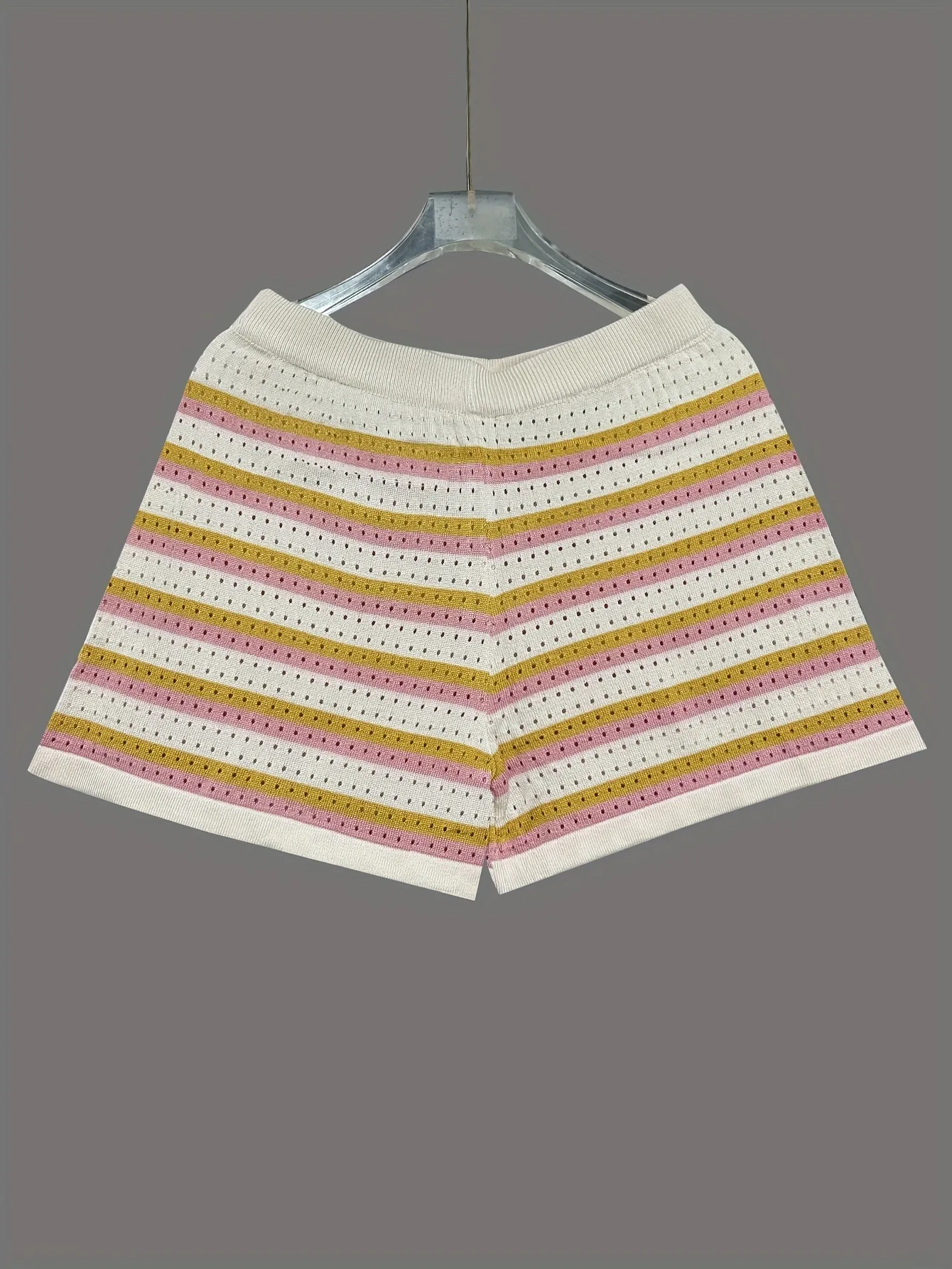 2026 Sommer Gestreiftes Hohlstrick-Set für Damen: Bluse mit Revers und kurzen Ärmeln & Lässige Loose-Shorts für Urlaub & Alltag – Detail 9