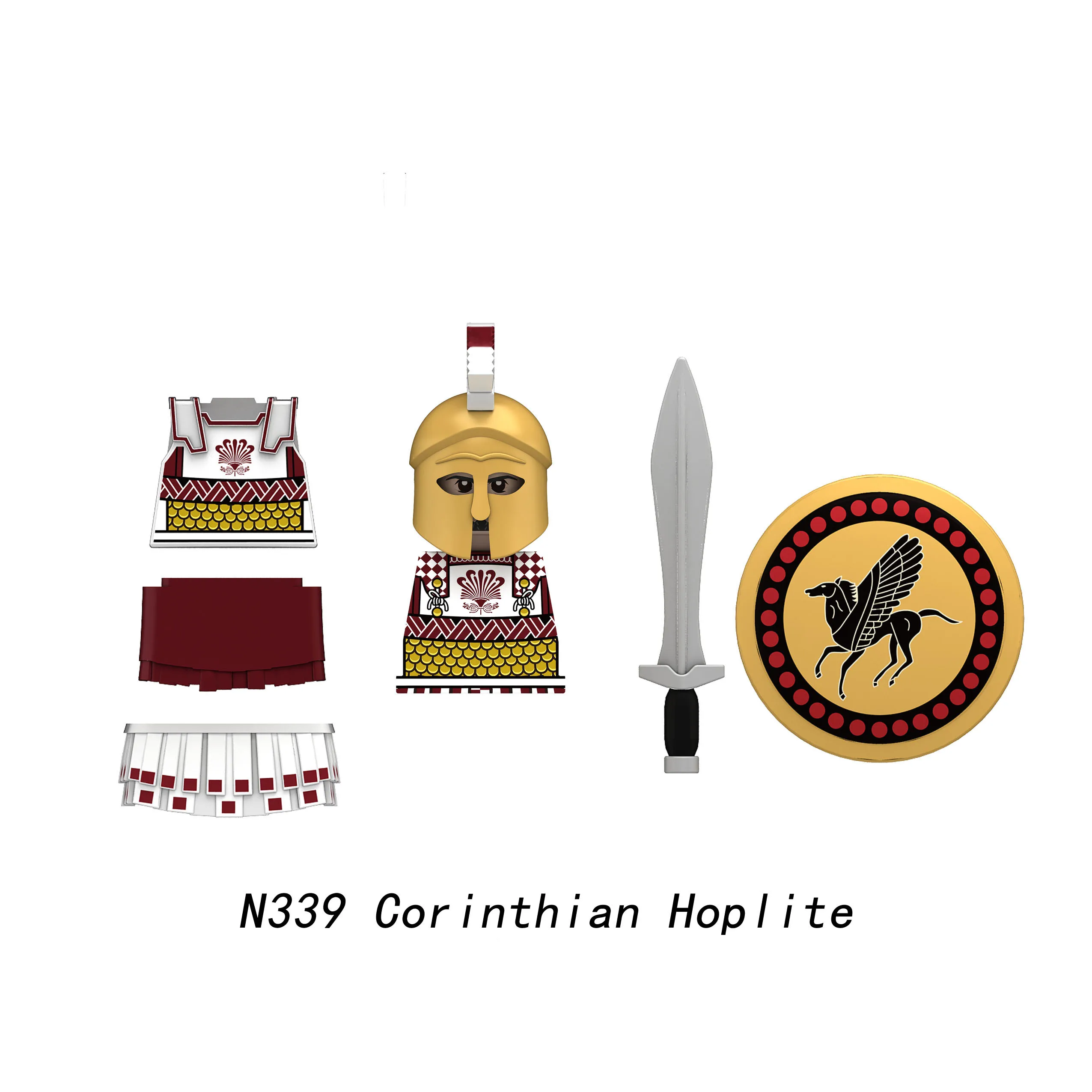 MOC Römische Soldatenfiguren Bausteine Spartaner Hopliten Athener Armee Speer Bogen Waffen Schilder Schwert Rüstung Weste Bausteine Spielzeug