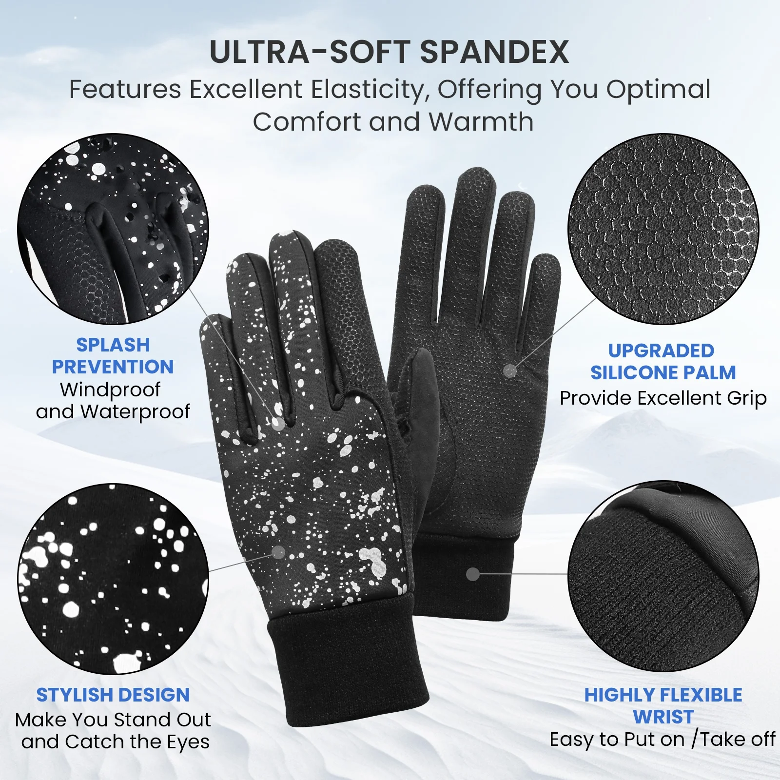 Breathable Polyester Golf Gloves Winter Outdoor Full Finger Warm Sports Cycling