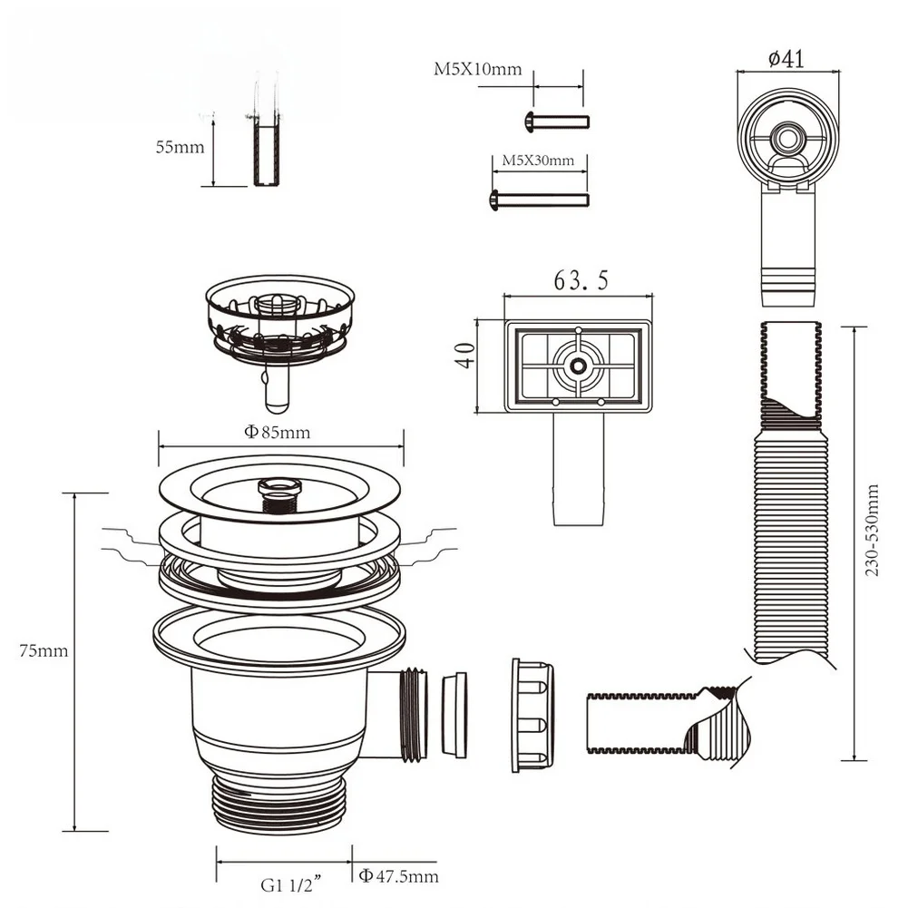 1pc 85mm Stainless Steel Kitchen Sink Drain Strainer With Adjustable Overflow Basin Waste Kitchen Sink Drainage Fixture