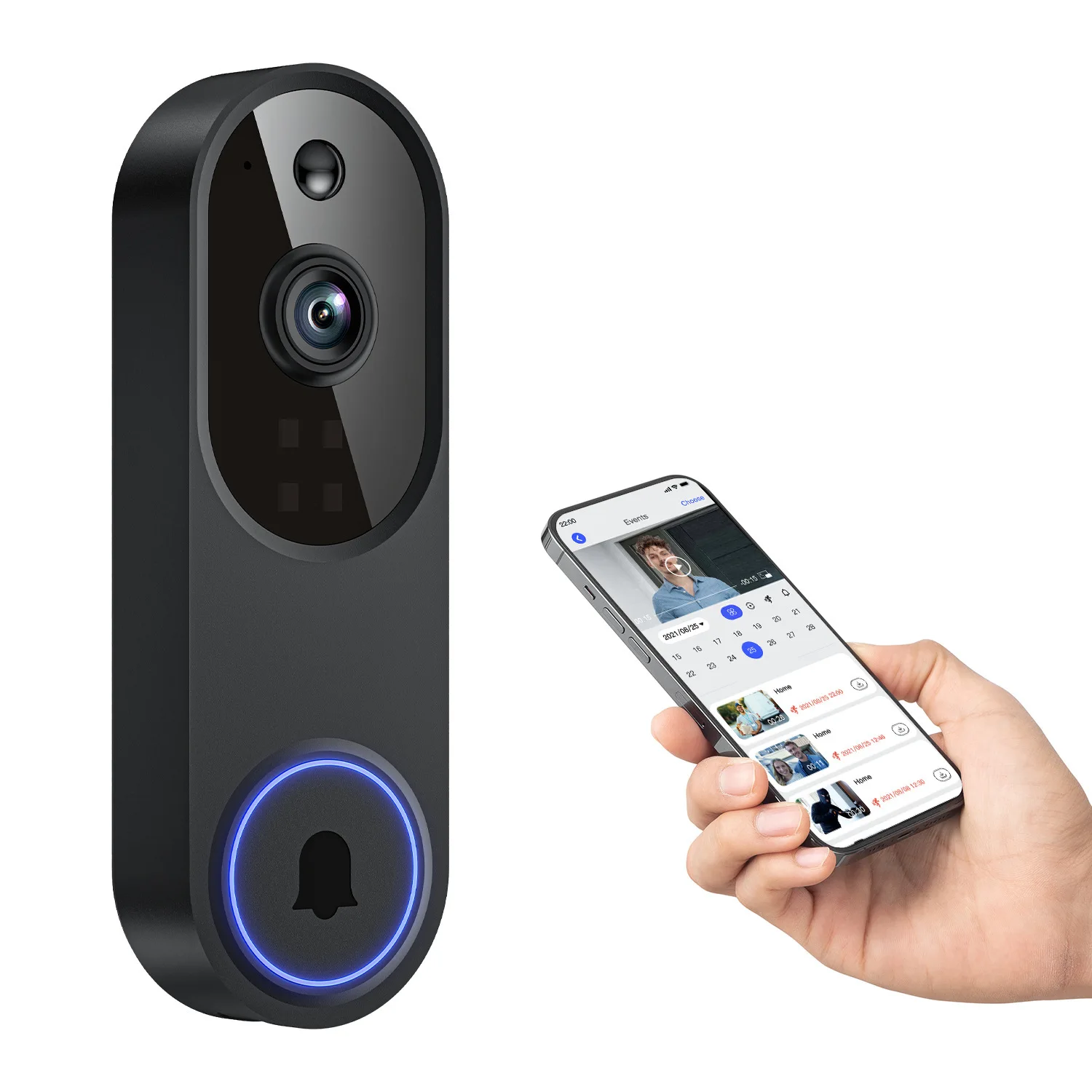 Video Doorbell Wireless WiFi Battery/USB Powered App Control Remote Monitoring Intercom Human Motion Detection 3MP Camera Home