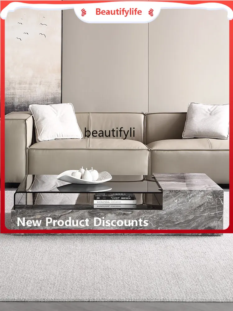 scn8617 ضوء فاخر لوحة حجرية طاولة القهوة شقة صغيرة غرفة المعيشة المنزلي مستطيلة البندقية البني طاولة القهوة خزانة التلفزيون #1