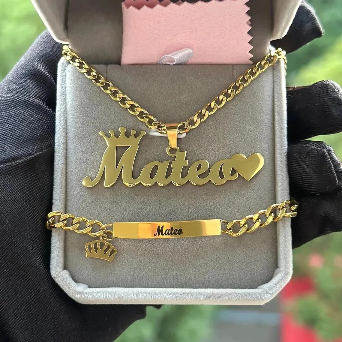 Customized Name Necklace Bracelet Jewelry Sets for Men Women Couples Stainless Steel Personalized Punk Set 4mm Cuban Chain Gift