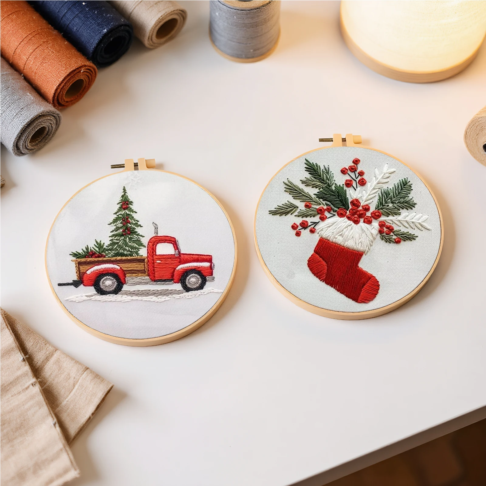 

4 Sets Embroidery Starter Kit with Needles Thread Pattern & Instructions DIY Embroidery Needlepoint Supplies Kit for Beginners