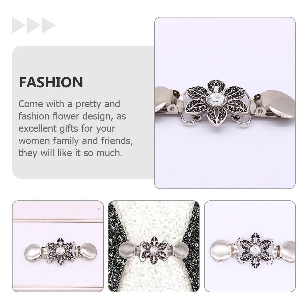 

2Pcs Cardigan Clips for Women Flower Design Sweater Brooches Scarf Fasteners Clothing Pins Shawl Clamps Dress Shirt Accessories