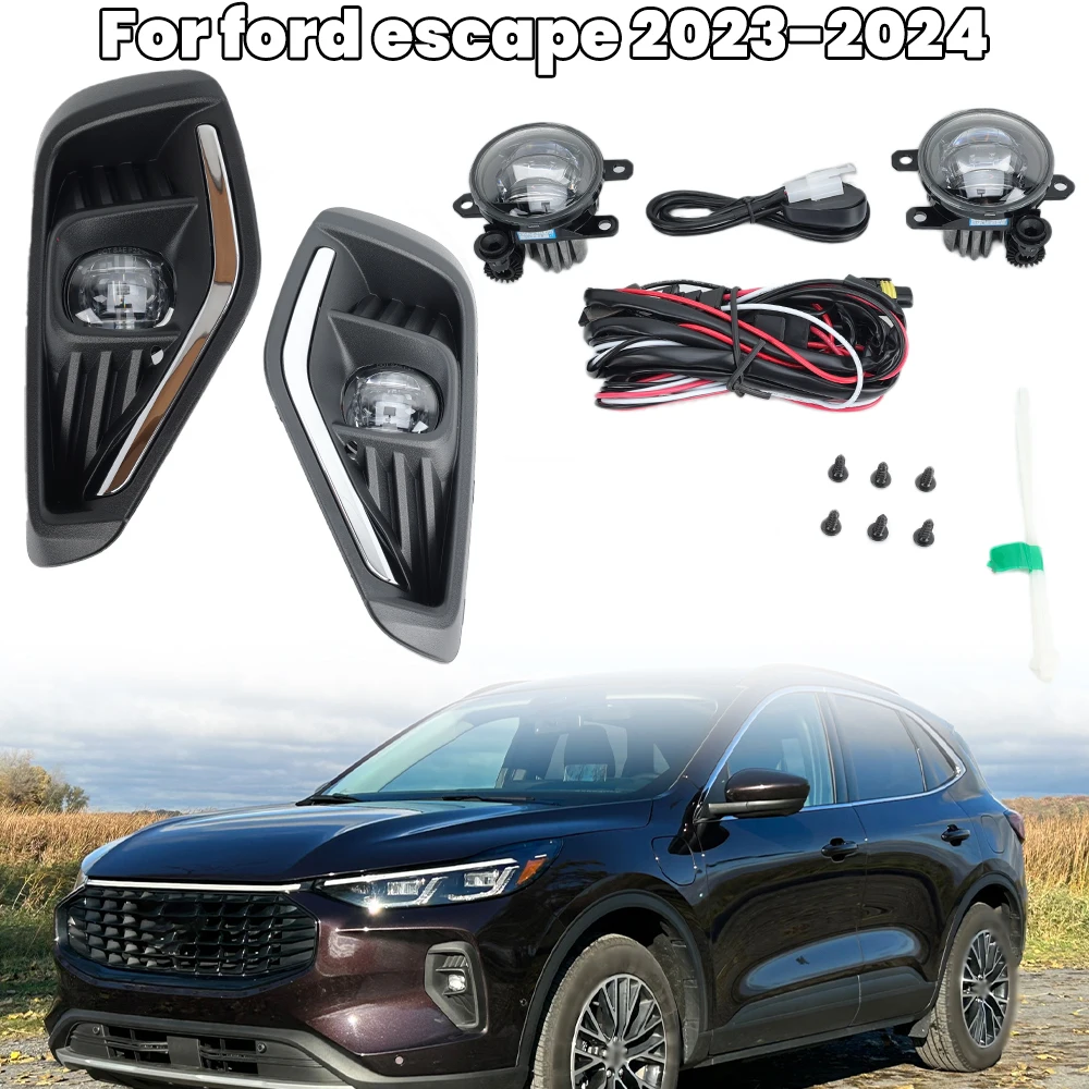 

Для Ford Escape 2023 2024, автомобильные светодиодные противотуманные фары в сборе, передний бампер, крышка противотуманной фары, жгут проводов, крышка, решетка, аксессуары