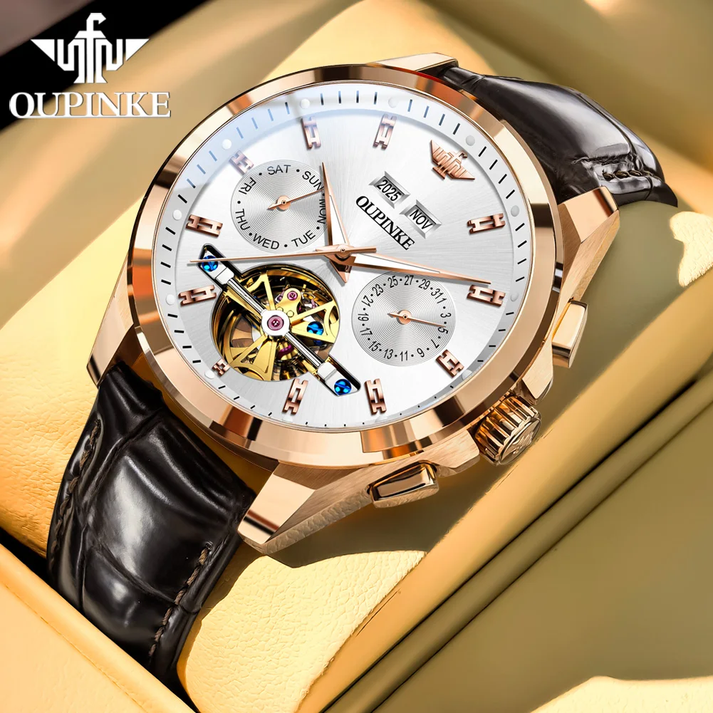 

OUPINKE 3296 Mens Watch Automatic Mechanical Watch﻿ Waterproof Luminous Week Date Watches For Man Original Luxury Crystal Gift