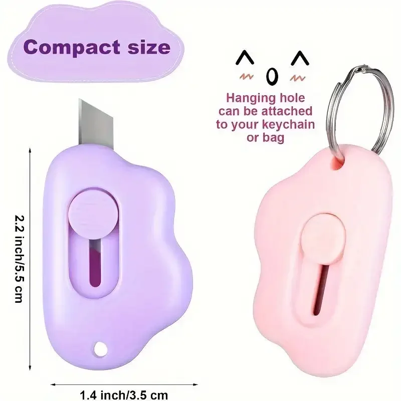 6pcs Cloud Mini Utility Knife Box Cutter With Keychain Hole Portable