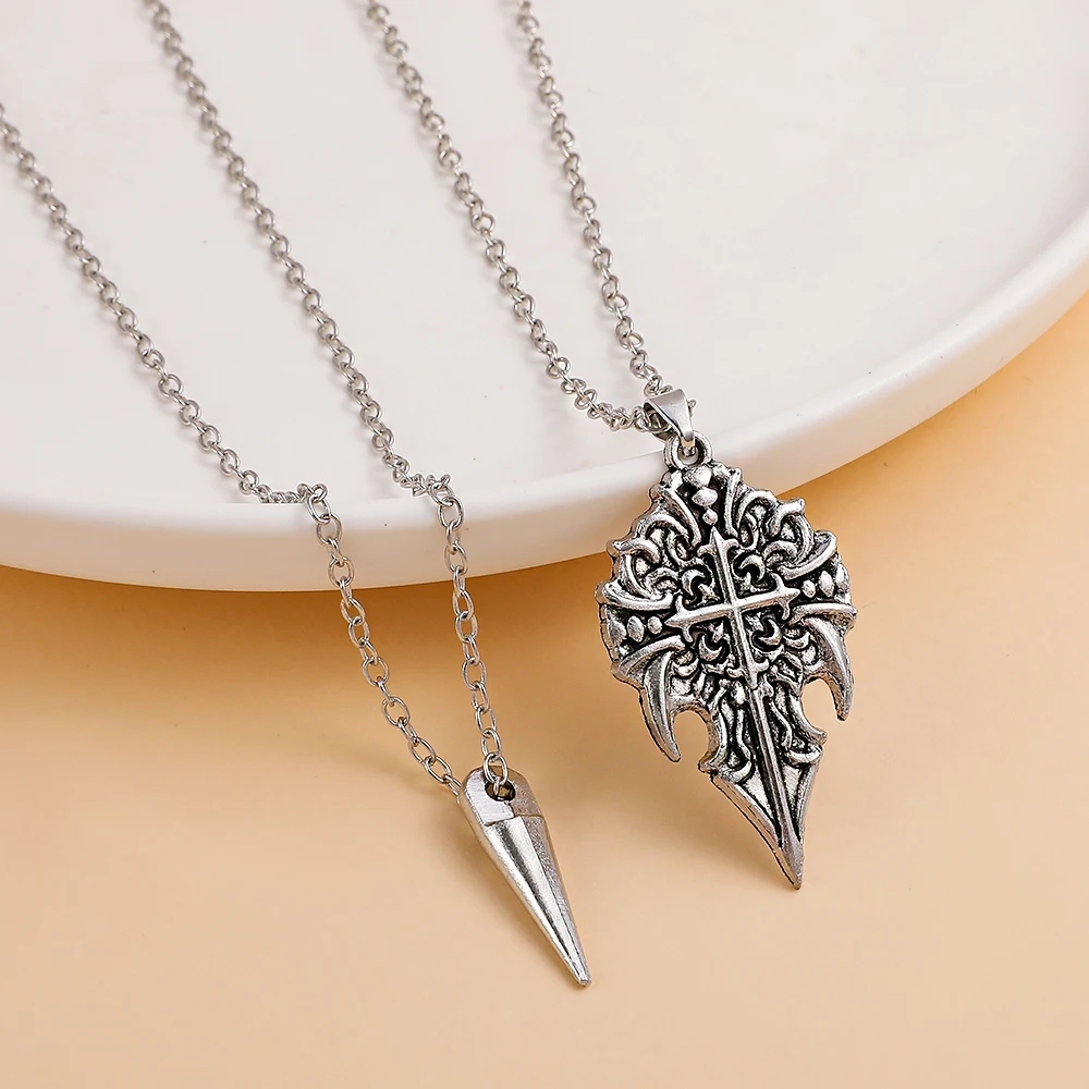 Retro Two‑Layer Necklace Ornate Cross Charms Alloy Chain Necklace Fashion Statement Jewelry for Girls Daily
