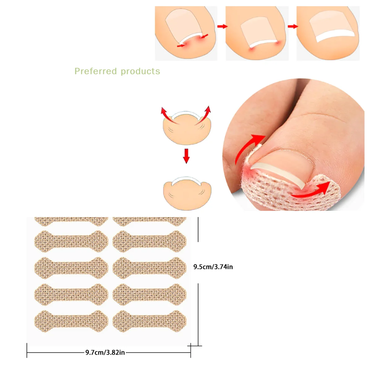 60pcs Ingrown Toenail Corrector Strips Anti-Nail Patch Long Toe Pad for Paronychia Foot Care Sleeping Nail Patch Nails in Flesh