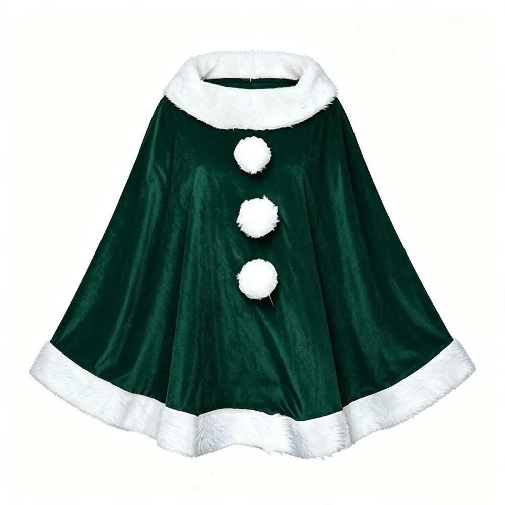 Soft Polyester Christmas Cloak and Hat Plush Warm Xmas Cape Thick Windproof Santa Claus Costume Christmas Party Costume