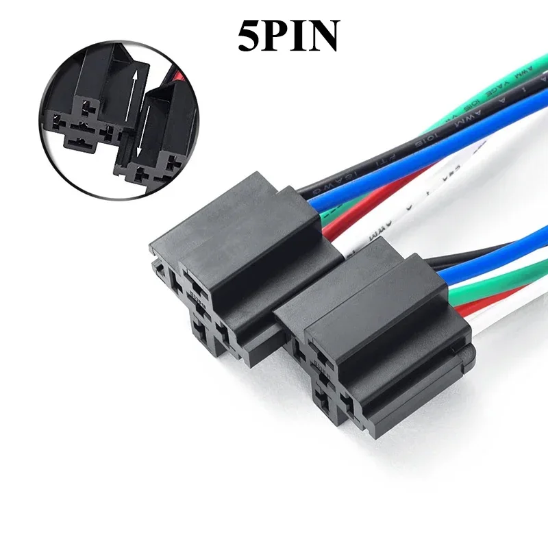 12V 6PCS DC 5-Pin Plug Socket Male to Female Wire Connector LED Strips Lamp Quick Driver Connectors Wires Car Fuse Relay 14AWG