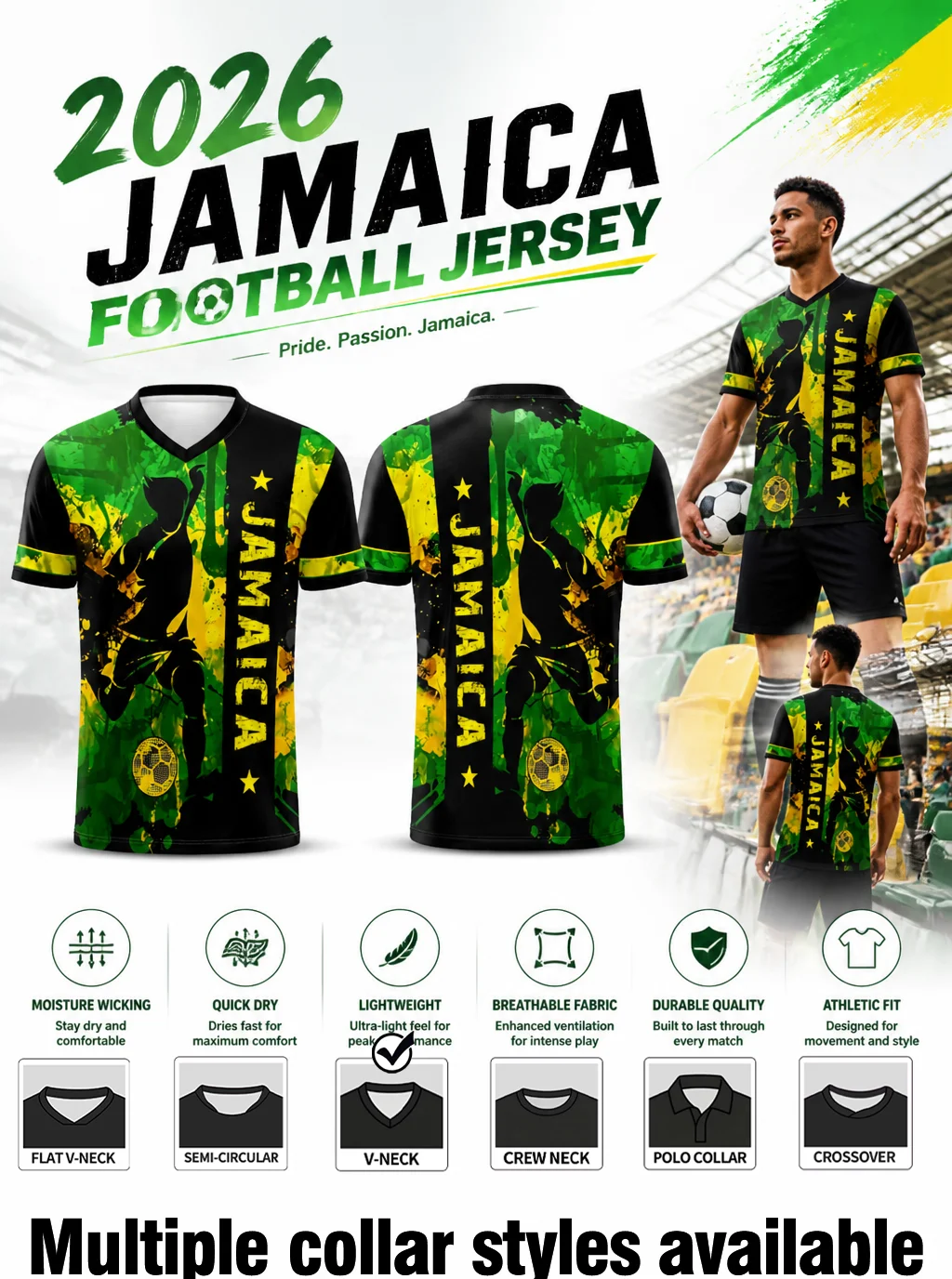 Board Game Jamaica - Klassieke Jamaica-fanjersey met V-hals, voorzien van
