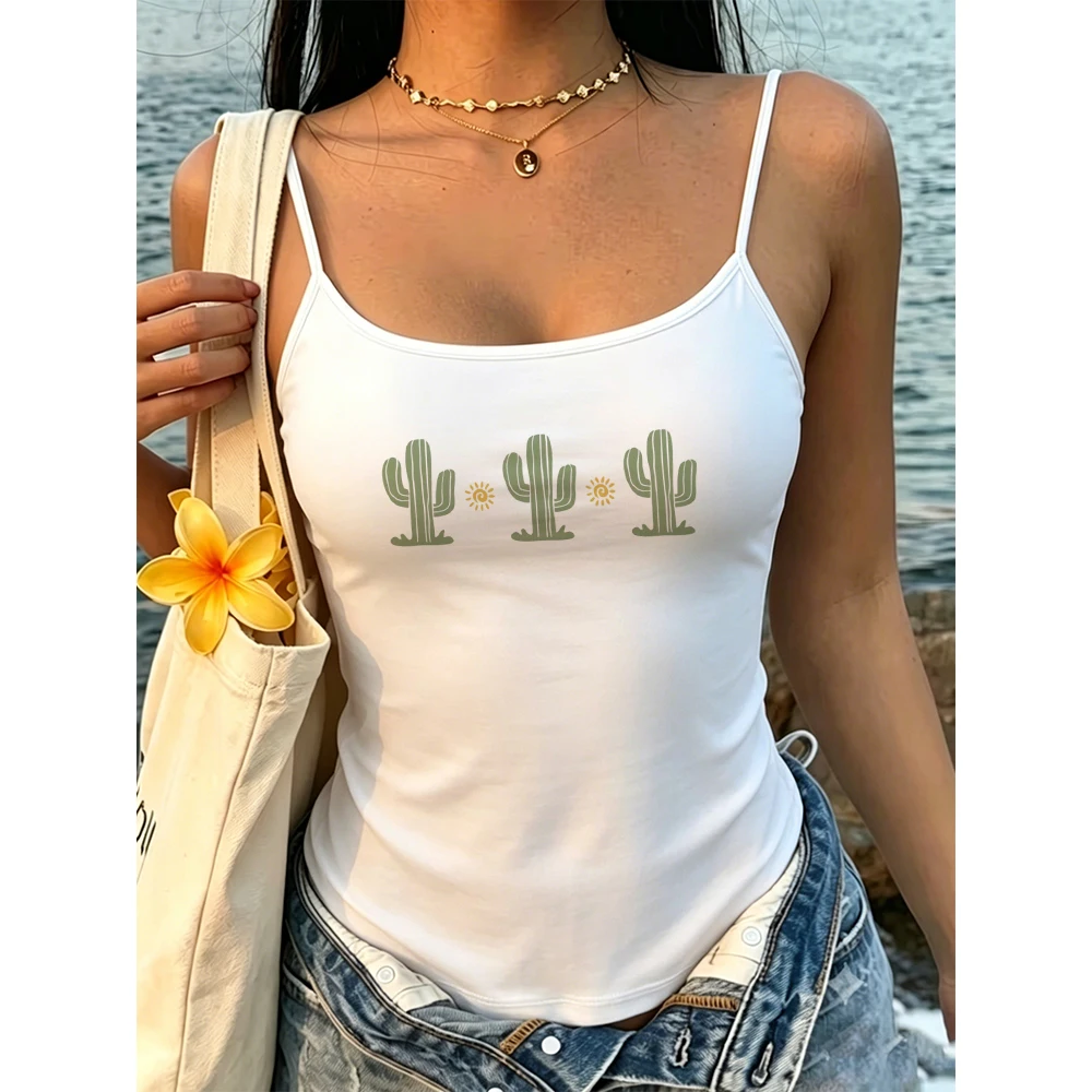 Cactus Plant Camisole Women Western Desert Theme Ranch Outing Botanical Graphics Tank Tops Summer Holiday Outwear