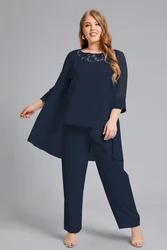 Plus Size Mother of the Bride Mesh Pant Suit tre pezzi Set di pantaloni completi per abiti da sera per gli ospiti di nozze