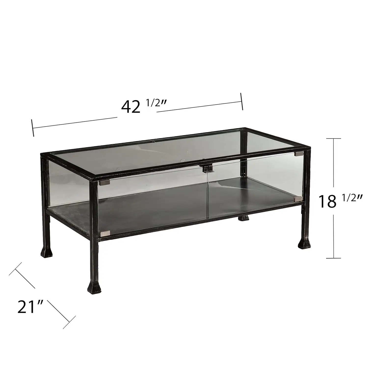 Metal Terrarium Coffee Table with Fish Display, Black Silver Distressed Finish for Living Room, Customized