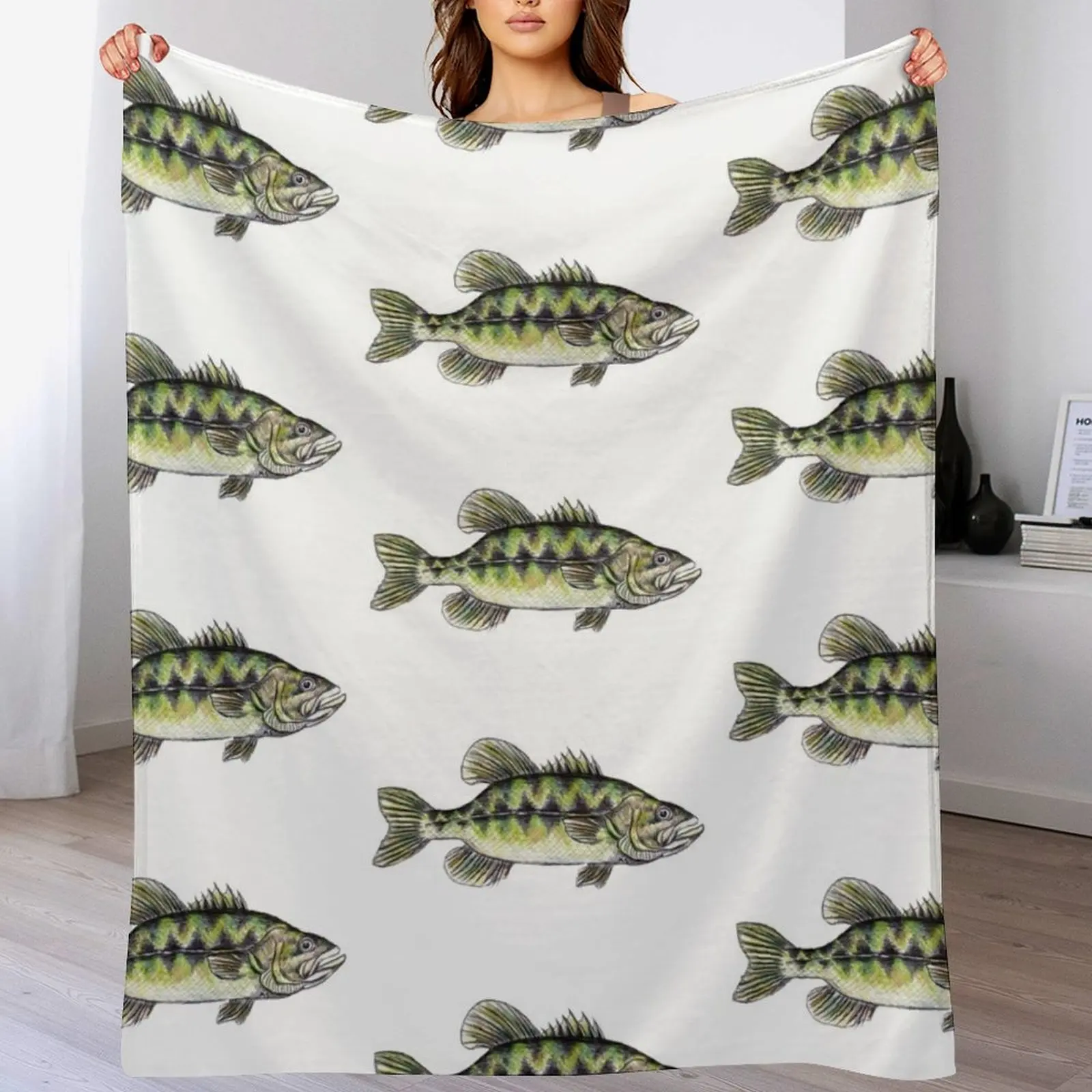 Largemouth Bass Fisherman Art Throw Blanket Sofa Throw Sofa Quilt Bed covers Blankets