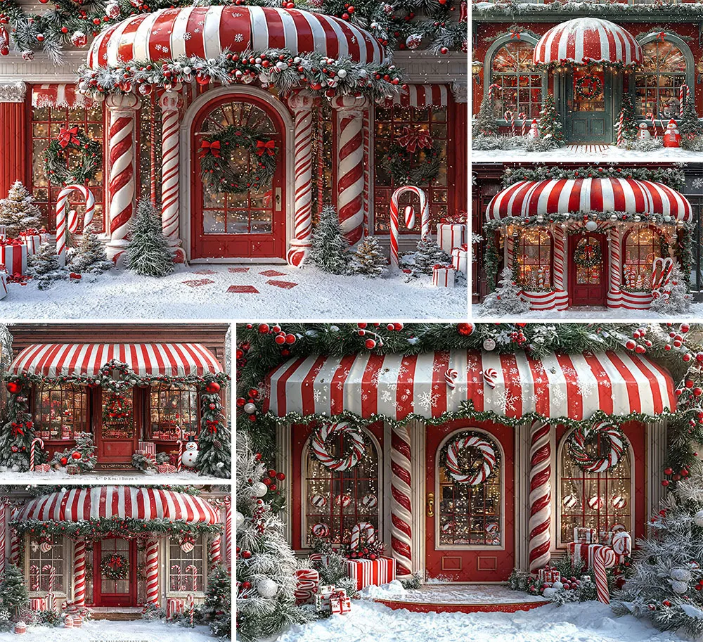 Mehofond Photography Background Winter Christmas Candy Store Window Snowy Xmas Kids Family Portrait Decor Backdrop Photo Studio