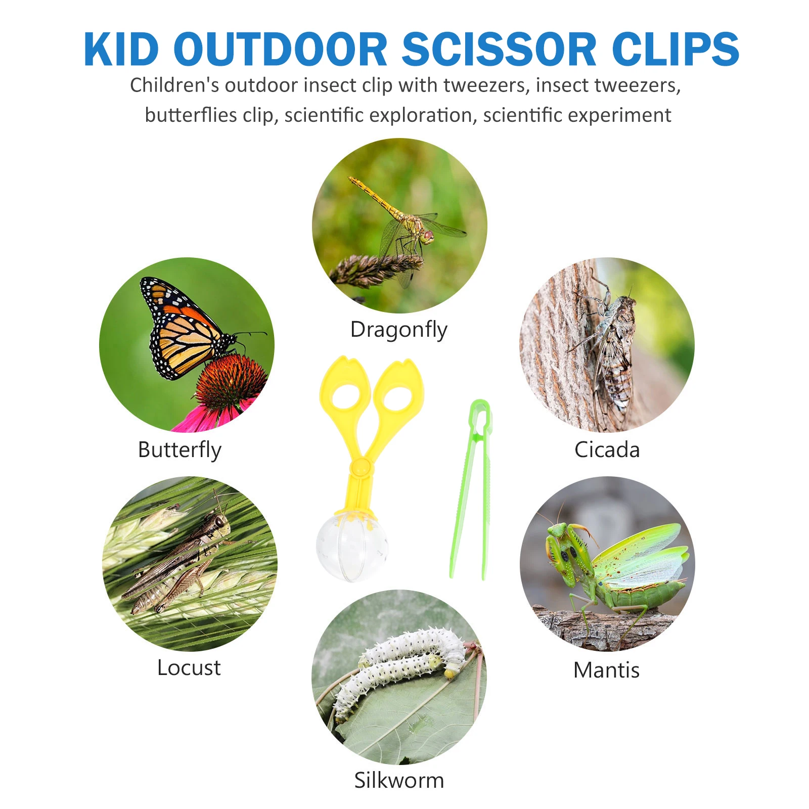 

6 set Insect Catching Tweezers Outdoor Scissor Clips Kid Educational Bug Catcher Scoop Specimen Kit Plastic Nature for Children