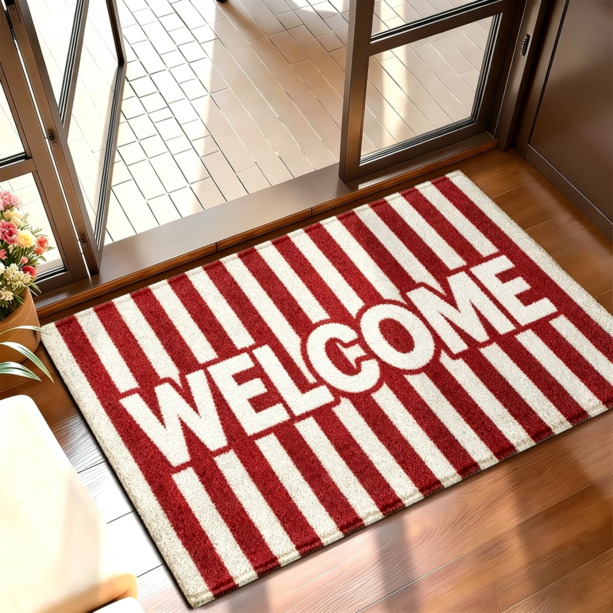 1 Hello Lettering floor mat, suitable for bathrooms, soft flannel door mat, machine washable thick warm, suitable for entrances, bathrooms, outdoor courtyards, modern minimalist decoration, suitable for comfortable home interiors