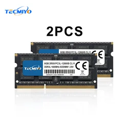 TECMIYO 2X8GB DDR3L 1600MHz SODIMM Laptop Memory RAM DDR3 8GB 1600MHz  SODIMM 1.35V PC3L-12800S  Non-ECC - Black