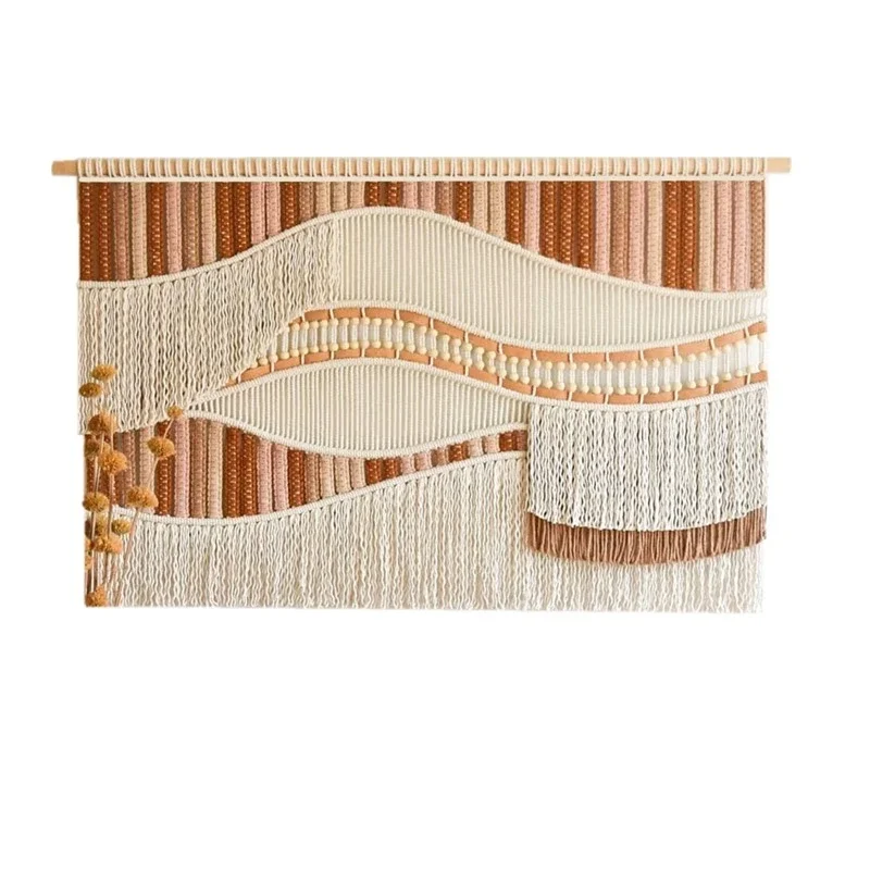 Pure handmade color striped tapestry Nordic rectangular homestay horizontal style living room wall decoration hanging paintings