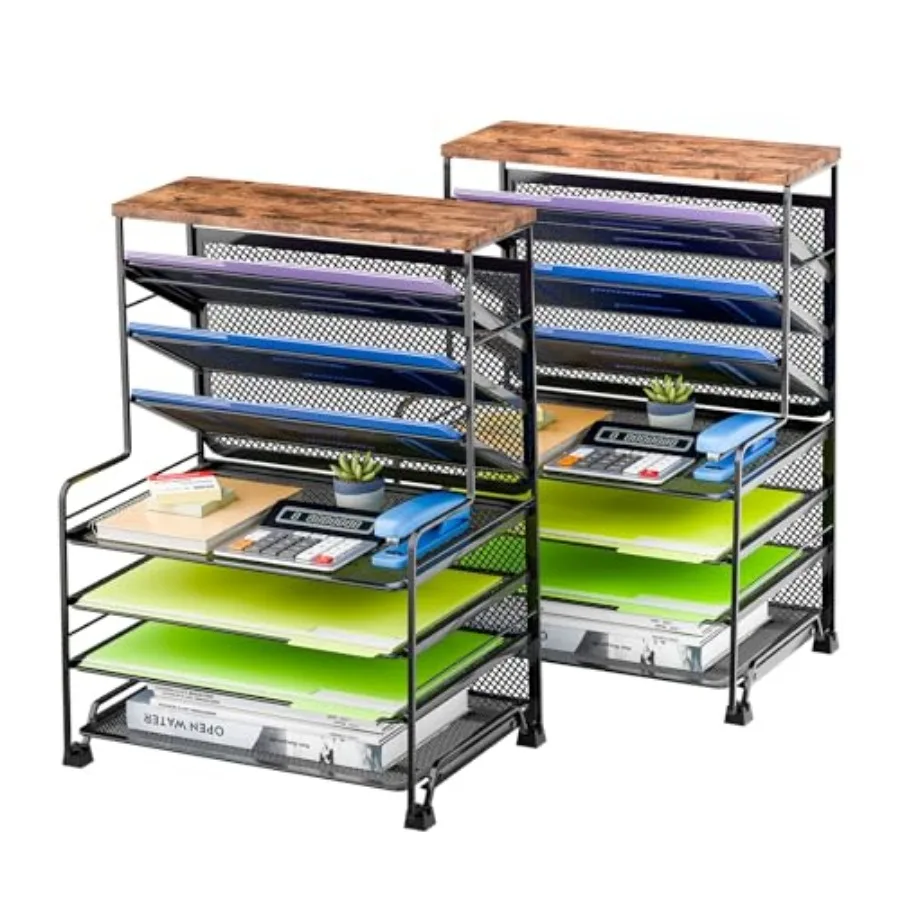 

Desk File Organizer, 2 Pack Letter Tray Paper Organizer, Mesh Desk Accessories File Folder for Office, Home or School, Black