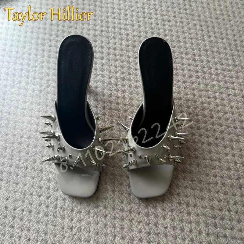 Square Head Rivet Slippers Open Toe Low Heel Shallow Mouth Beach Shoes Fashion Gladiator Summer Comfortable Women'S Slippers 46