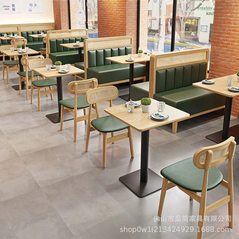 

Booth Sofas For Milk Tea Shops, Dining Bar Restaurant Furniture Set, Coffee Shop Rattan Chairs, Solid Wood Commercial