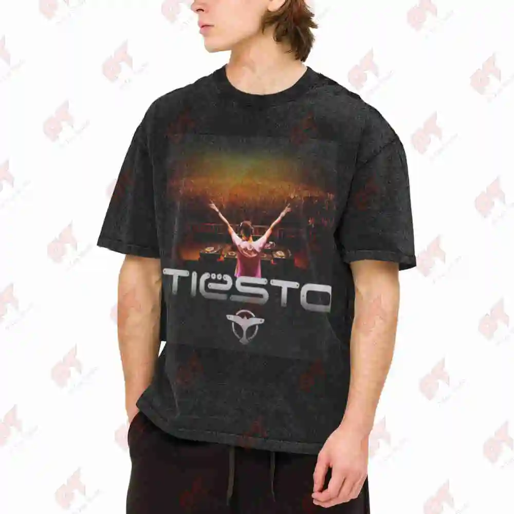 Tiesto DJ Stage Logo Vintage Washed Tee Pure Cotton T-Shirt