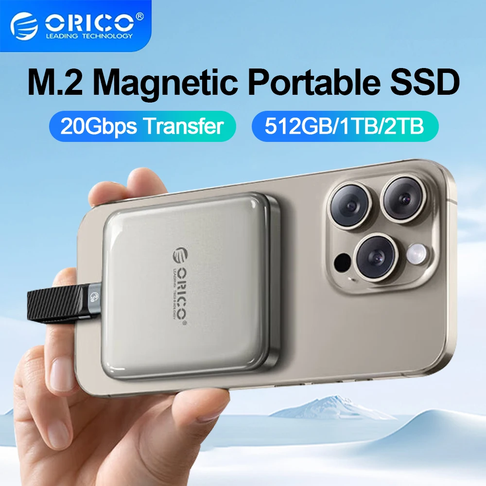 ORICO magnetik portabel SSD USB3.2 20Gbps tipe-c eksternal Solid State Drive untuk IPhone 15 Pro Series Laptop PC Data Backup 1T/2T