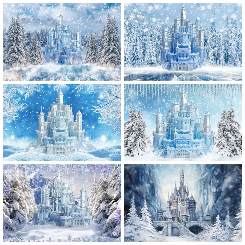 Winter Castle Backdrop Ice Forzen World Winter Wonderland Party Decorations Supplies Snow Happy Birthday Photography Background