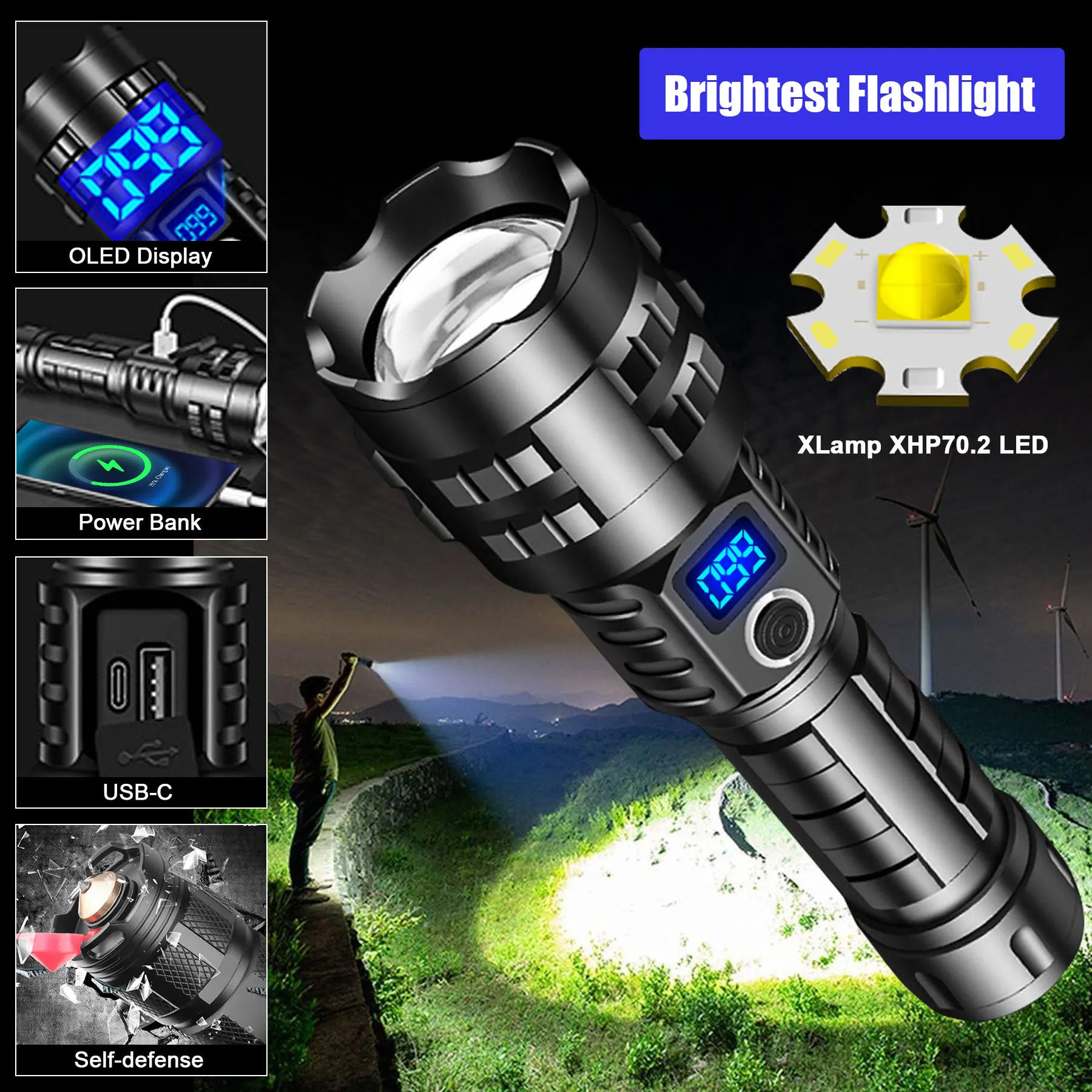 Upgrade 1000000LM XHP90 xhp90 most powerful LED Flashlight usb Rechargeable Zoom led torch Best Camping, Outdoor Emergency use