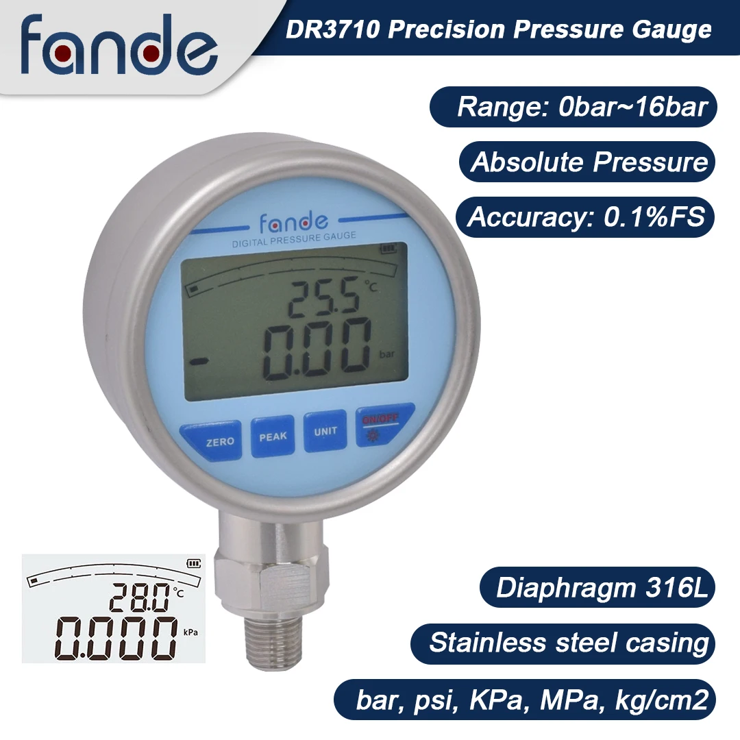 FANDE 16bar 2.5bar Absolute Pressure Manometer High Accuracy 0.1%FS Vacuum Pressure Gauge 83mm