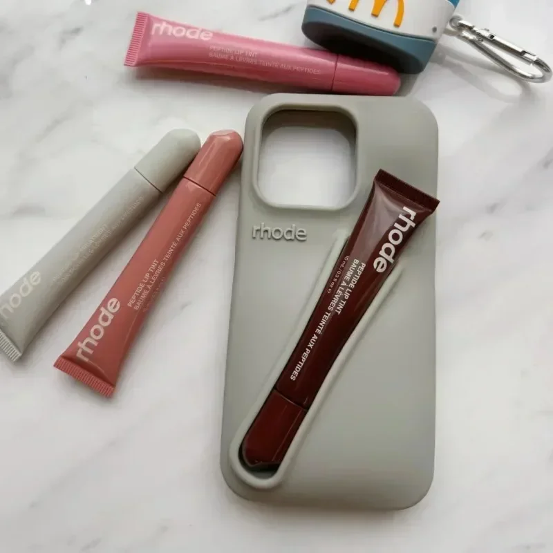 Watch Rhode DIY Lipstick Lip Soft Silicone Phone Case For iPhone 11 12 13 14 15 Pro Max Can Installed With Lipstick Back Cover