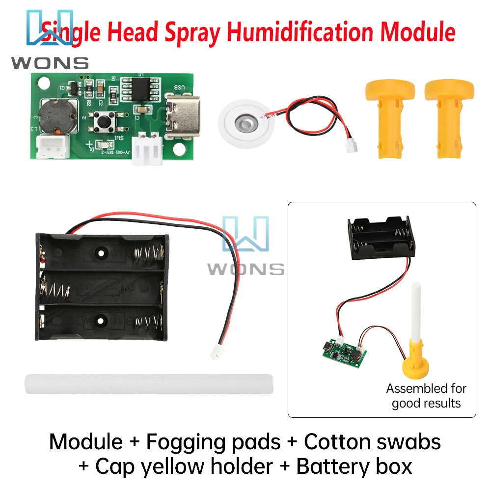 

DC 4.5-5V Single Head Spray Humidification Module Ultrasonic Atomization Control Board Dual Power Supply Type-C Diy Kits