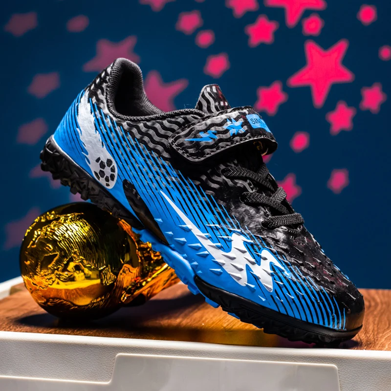 Double Star Children's Football Shoes，Velcro free lace up elementary school football training shoes，TF Outdoor Football Shoes