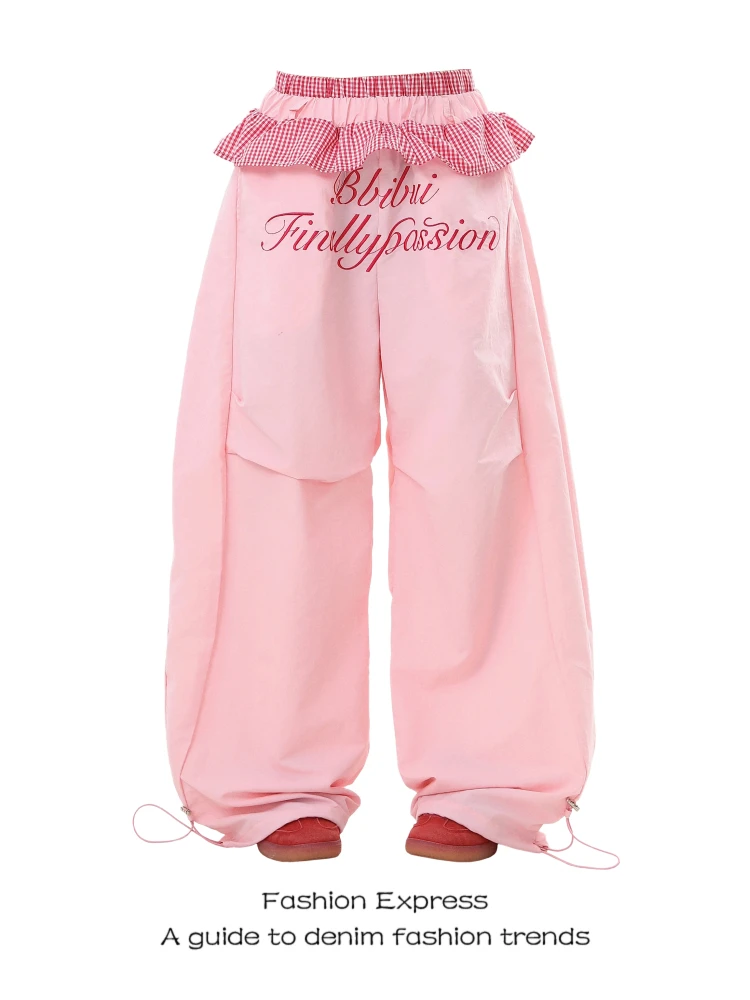 

Легкие повседневные женские брюки в американском ретро-стиле с принтом, свободные, широкие, с высокой талией, прямые, модные, летние